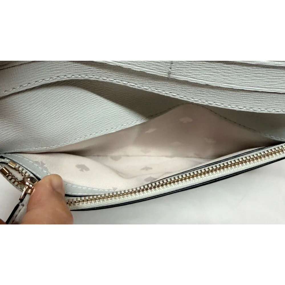 Kate Spade Large Slim Bifold Wallet Check Book Wristlet Pebbled Leather Black